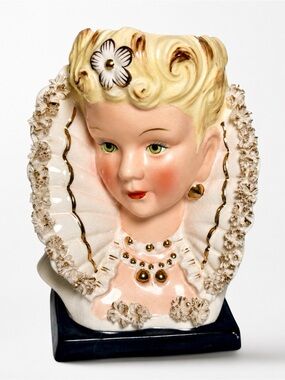 Vintage Ceramic Lady Head Vase with Gold Accents